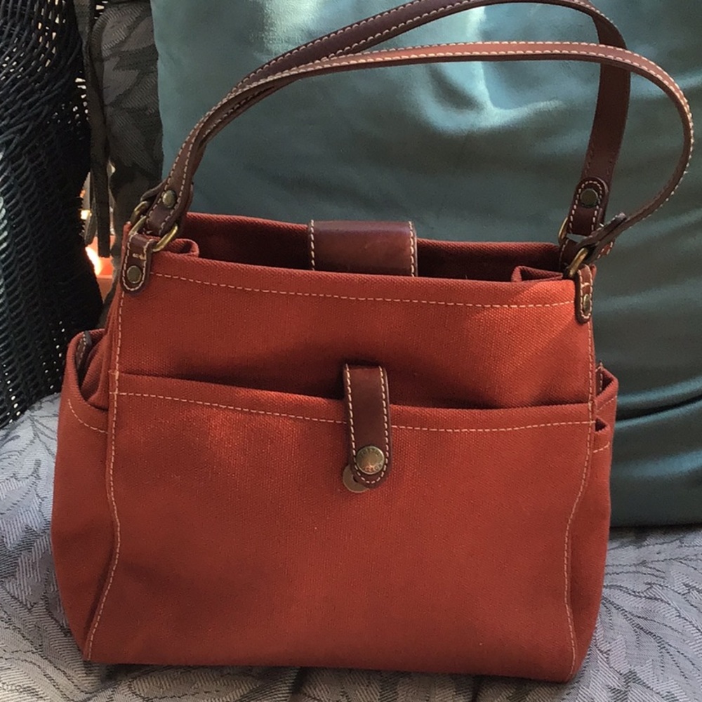 Nwot Fossil Canvas w leather trim bag